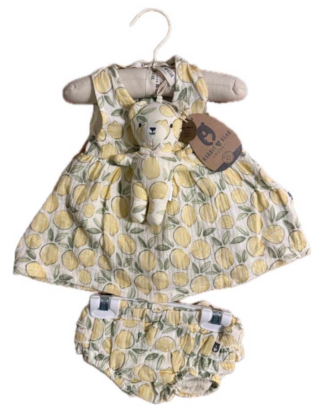 Rabbit + Bear Sustainability Grown Organic Cotton Dress W/Matching Rattle